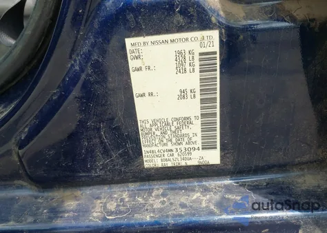 2021 Nissan Altima Sr Fwd из США, поврежденный, VIN 1N4BL4CV4MN353094